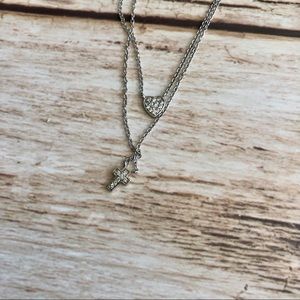 SS925 Layered heart and cross necklace 16”-18”